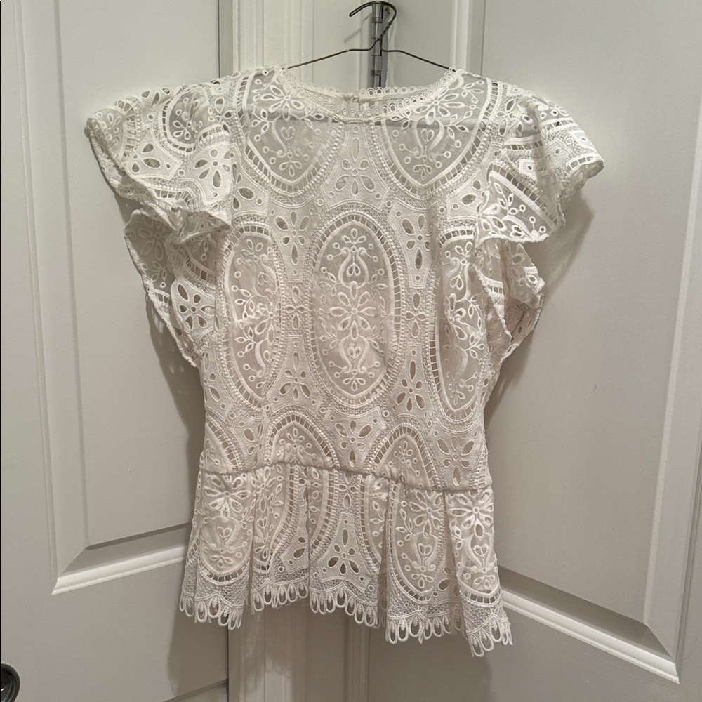 Monique Lhuillier White Lace Blouse